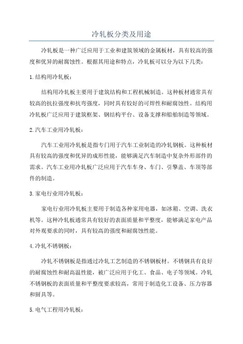 冷轧板分类及用途
