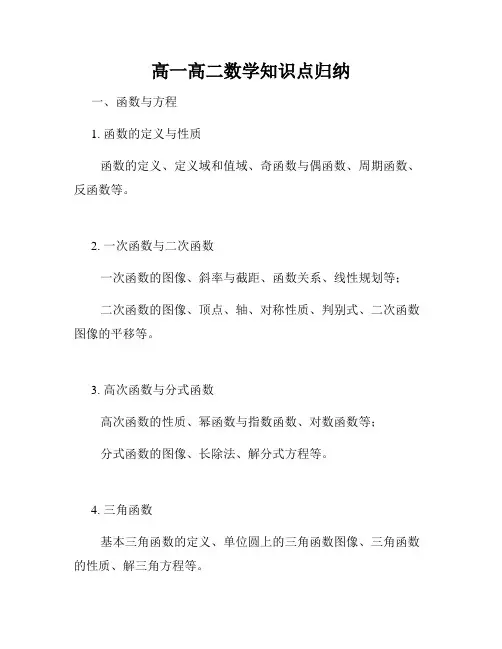 高一高二数学知识点归纳