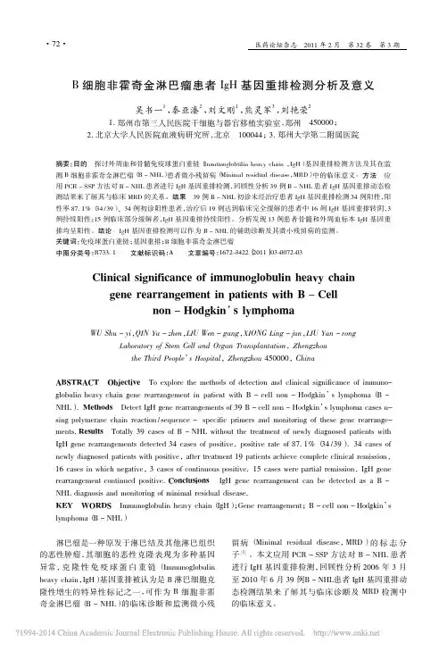 B细胞非霍奇金淋巴瘤患者IgH基因重排检测分析及意义_吴书一