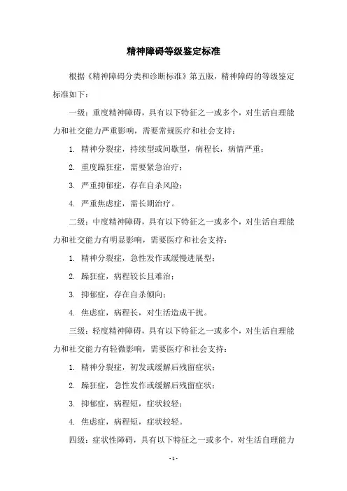 精神障碍等级鉴定标准