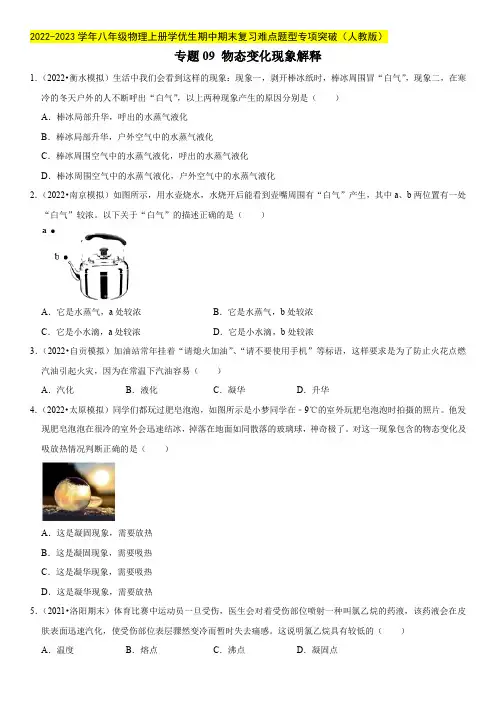 专题09物态变化现象解释(原卷版+解析)