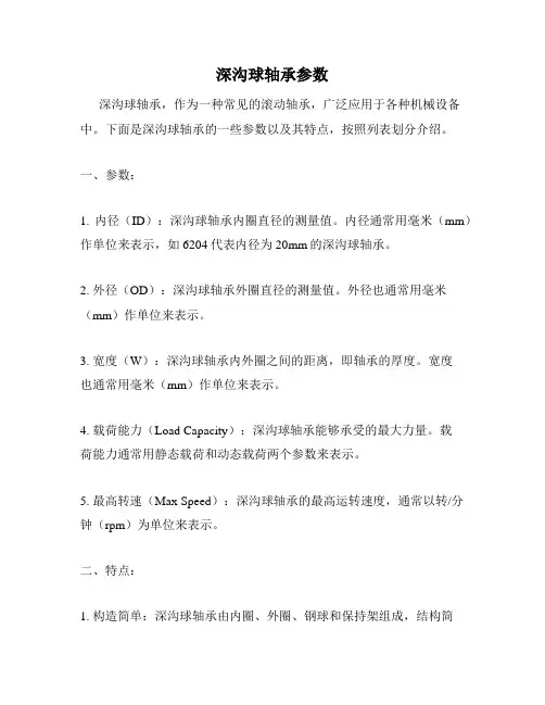 深沟球轴承参数