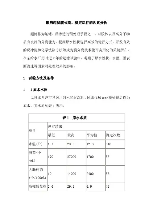影响超滤膜长期、稳定运行的因素分析