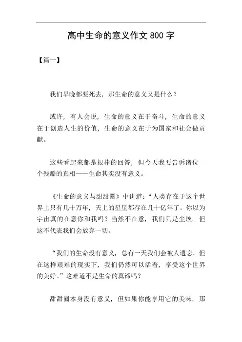 高中生命的意义作文800字