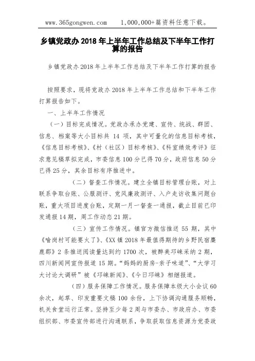 乡镇党政办2018年上半年工作总结及下半年工作打算的报告