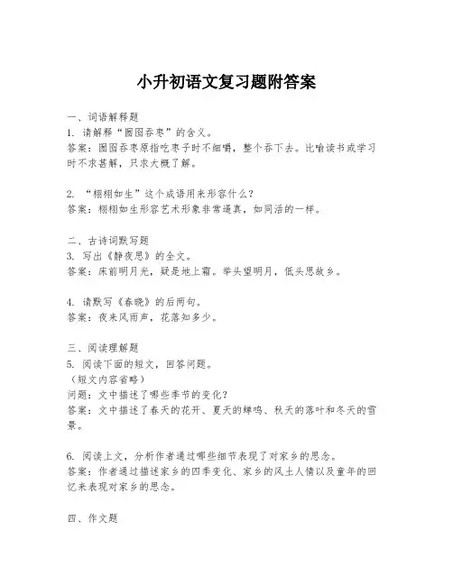 小升初语文复习题附答案