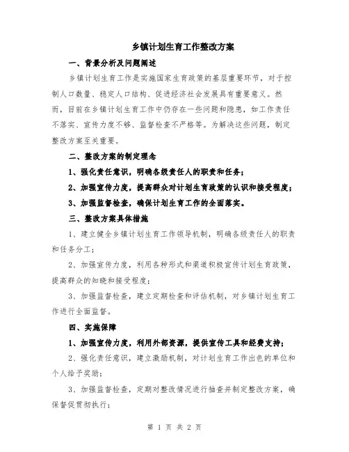 乡镇计划生育工作整改方案