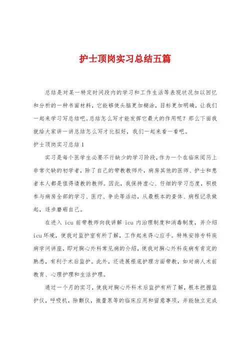 护士顶岗实习总结五篇