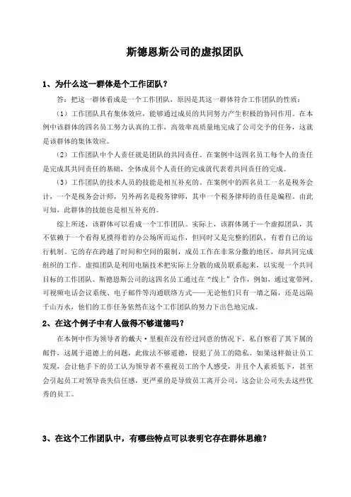 斯德恩斯公司的虚拟团队-组织行为学新
