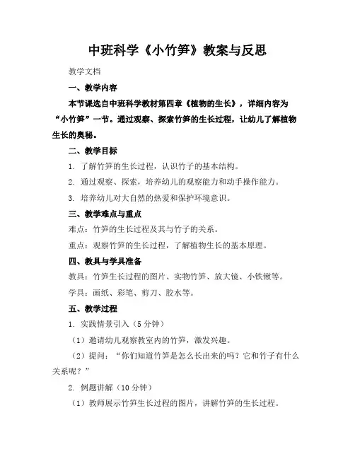 中班科学《小竹笋》教案与反思