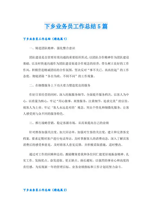 下乡业务员工作总结5篇