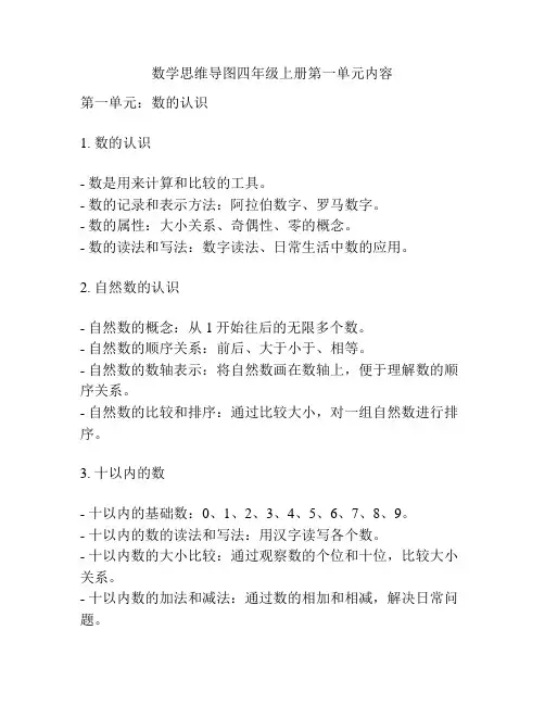 数学思维导图四年级上册第一单元内容