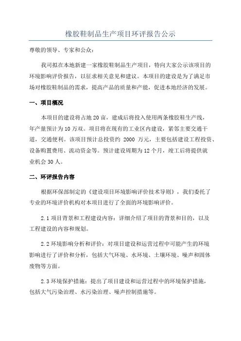 橡胶鞋制品生产项目环评报告公示