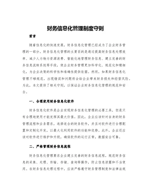 财务信息化管理制度守则