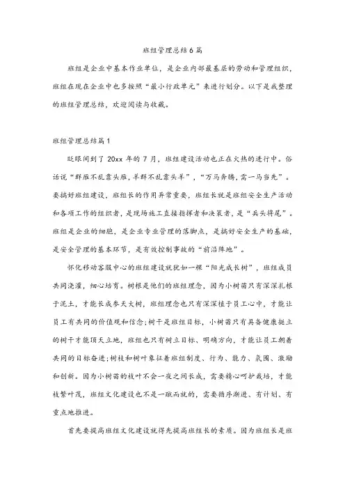 班组管理总结6篇