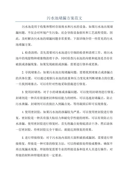 污水池堵漏方案范文