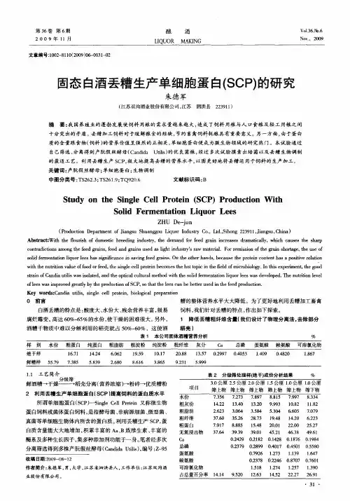 固态白酒丢糟生产单细胞蛋白(SCP)的研究