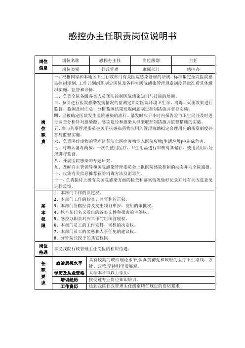 医院感控科(院感办)主任岗位责任说明书