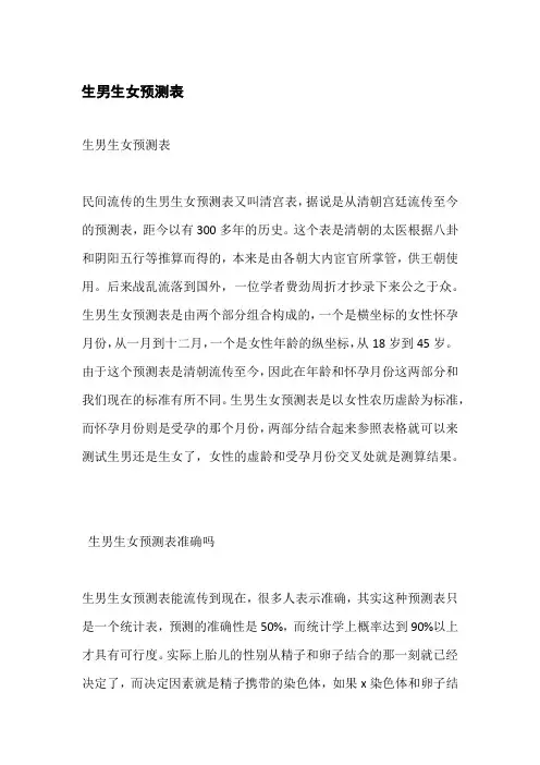 生男生女预测表