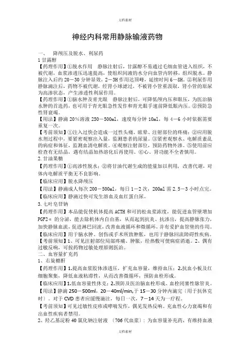 神经内科常用静脉输液药物