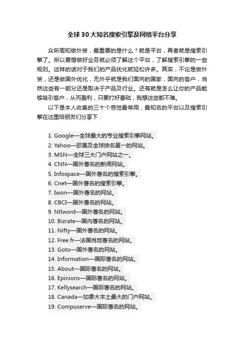 全球30大知名搜索引擎及网络平台分享