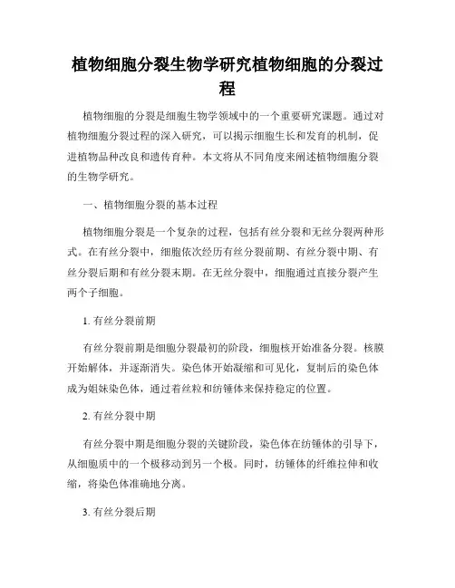 植物细胞分裂生物学研究植物细胞的分裂过程