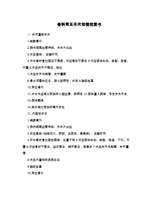 骨科常见手术知情同意书