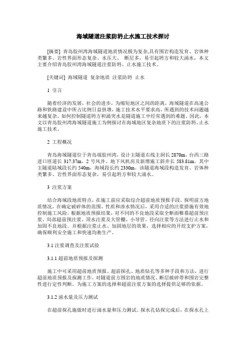 海域隧道注浆防坍止水施工技术探讨