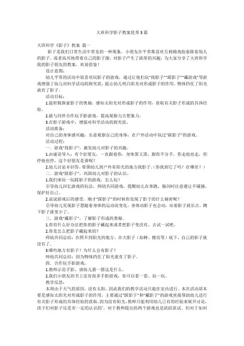 大班科学影子教案优秀3篇