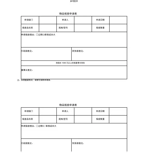 物品报废申请表