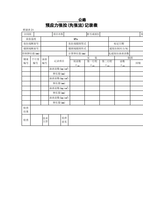 预应力张拉(先张法)记录表