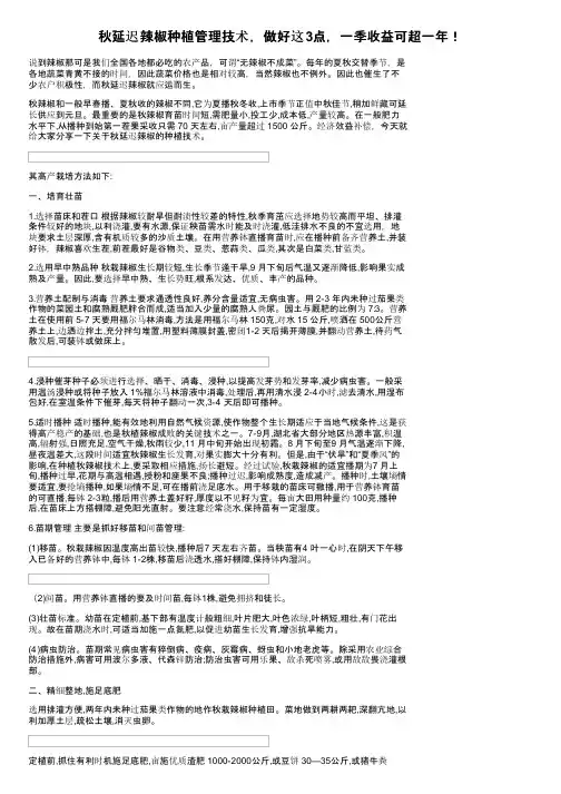 秋延迟辣椒种植管理技术，做好这3点，一季收益可超一年！