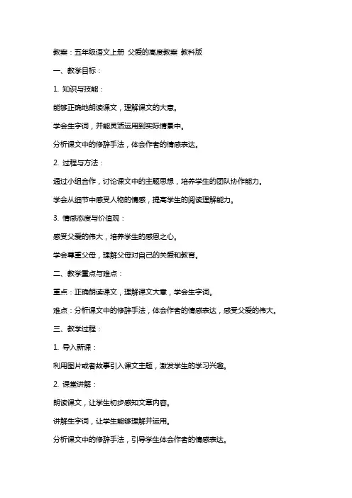 五年级语文上册 父爱的高度教案 教科版