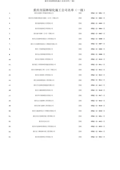重庆市园林绿化施工企业名单(一级)