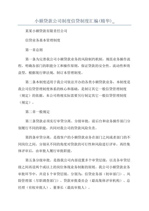 小额贷款公司制度信贷制度汇编(精华)_