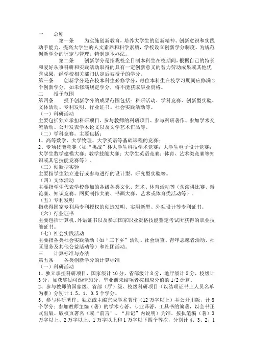 创新学分标准
