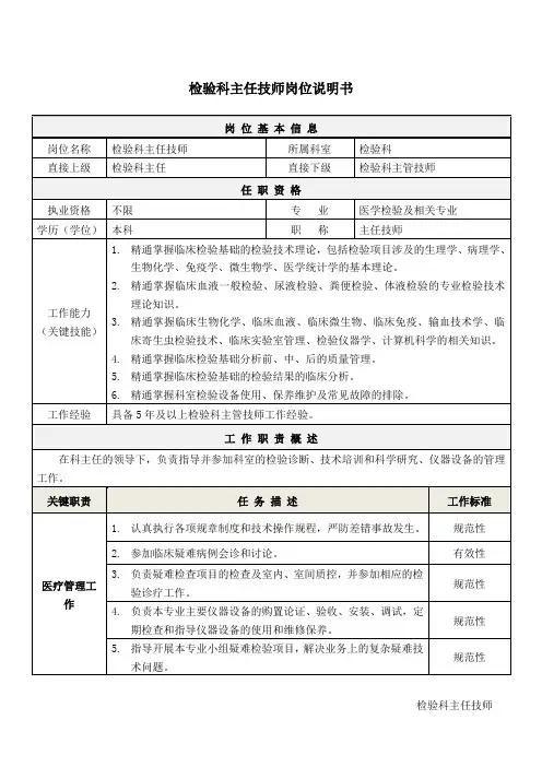 2检验科主任技师岗位说明书