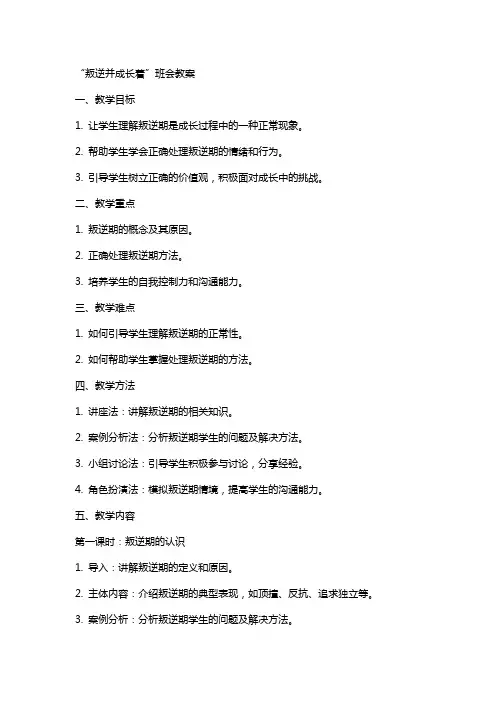 “叛逆并成长着”班会教案