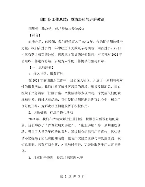 团组织工作总结：成功经验与经验教训