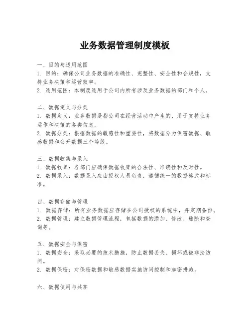 业务数据管理制度模板