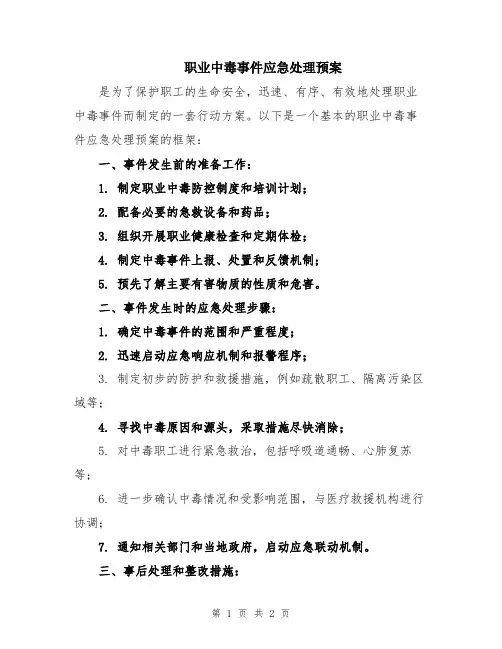 职业中毒事件应急处理预案