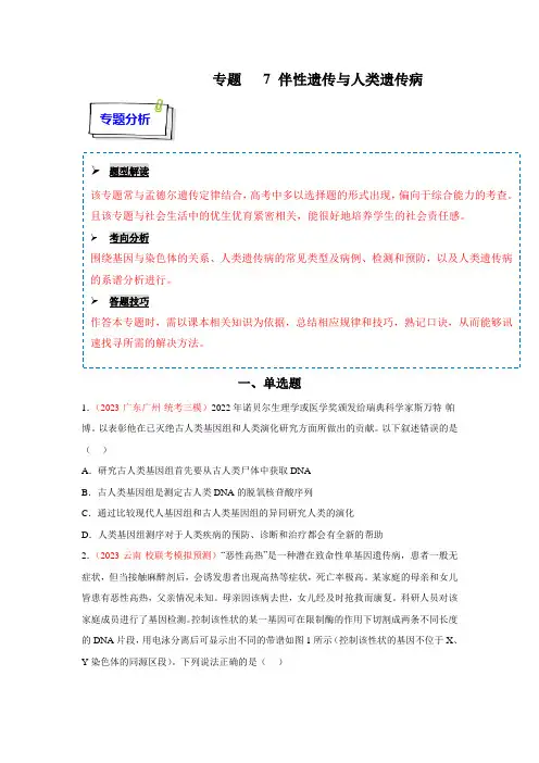 人教版2024年高考一轮复习生物《专题07 伴性遗传与人类遗传病》