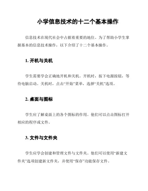 小学信息技术的十二个基本操作
