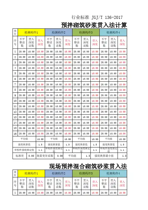 砂浆贯入法计算表