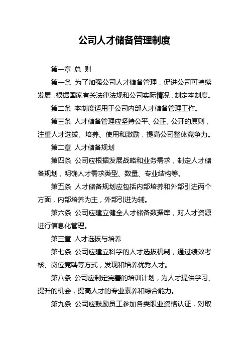 公司人才储备管理制度