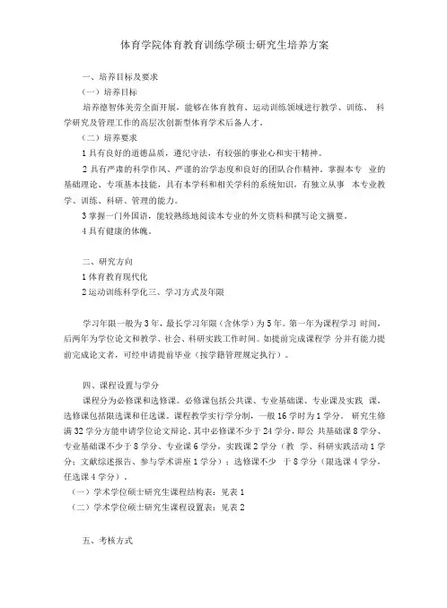 体育教育训练学硕士研究生培养方案