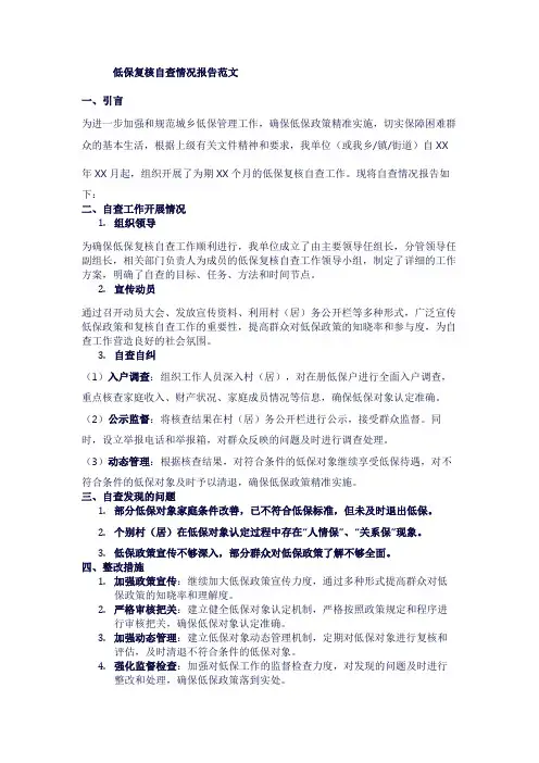 低保复核自查情况报告范文