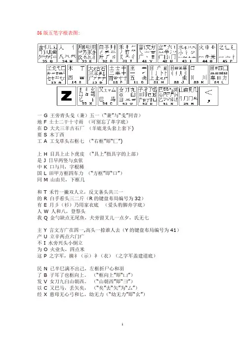 86-98版五笔字根表彩色图