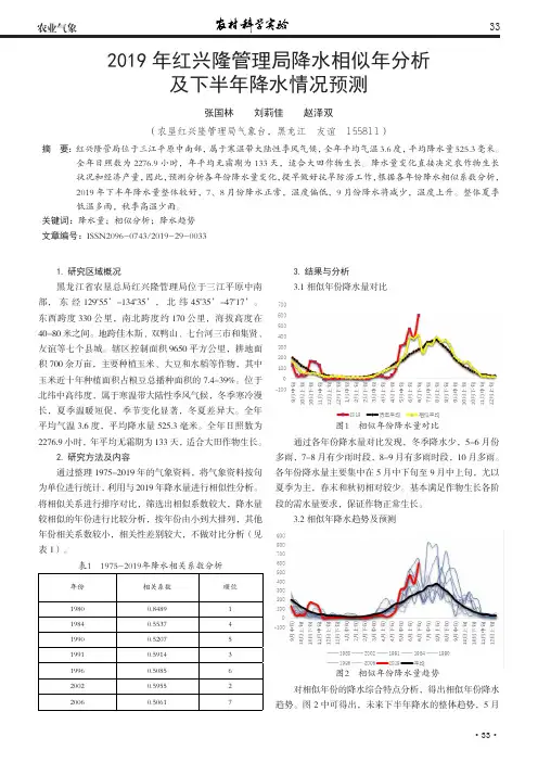 2019年红兴隆管理局降水相似年分析及下半年降水情况预测