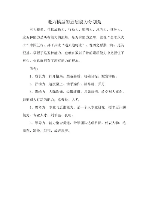 能力模型的五层能力分别是